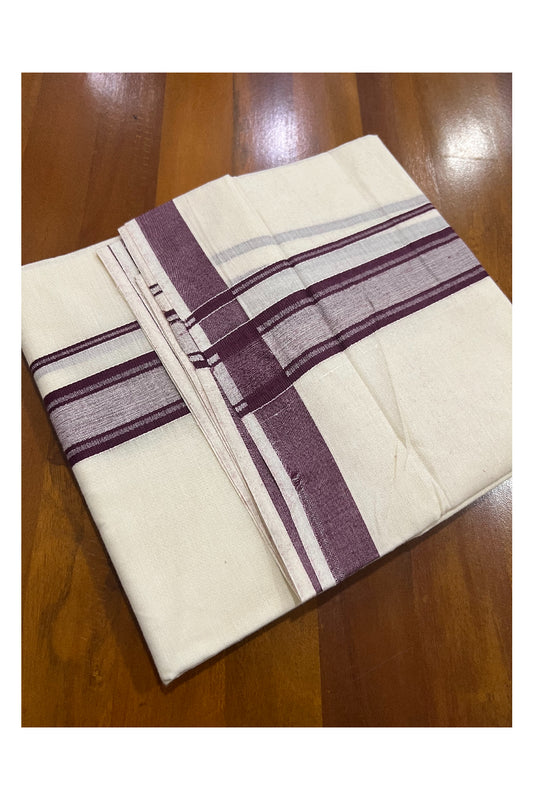 Off White Kerala Double Mundu with Purple Kara (South Indian Dhoti)