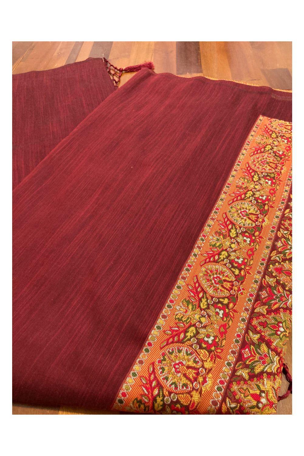 Southloom Maroon Cotton Saree with Multicoloured Designer Pallu