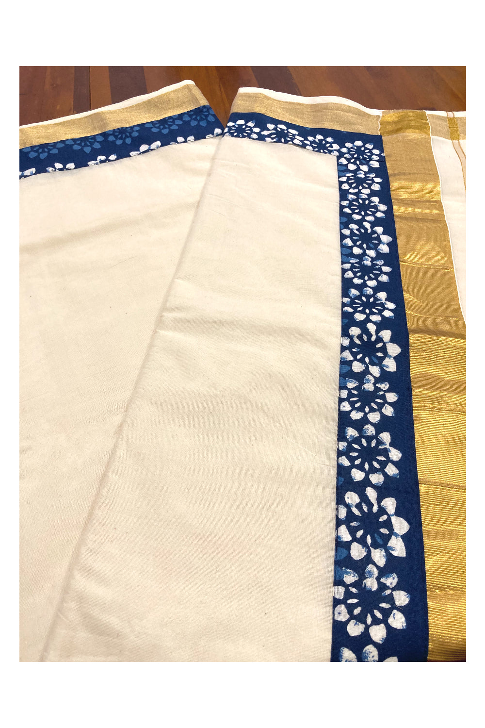 Southloom Onam 2022 Kerala Pure Cotton Fusion Art Ajrakh Border Saree with Blouse Piece