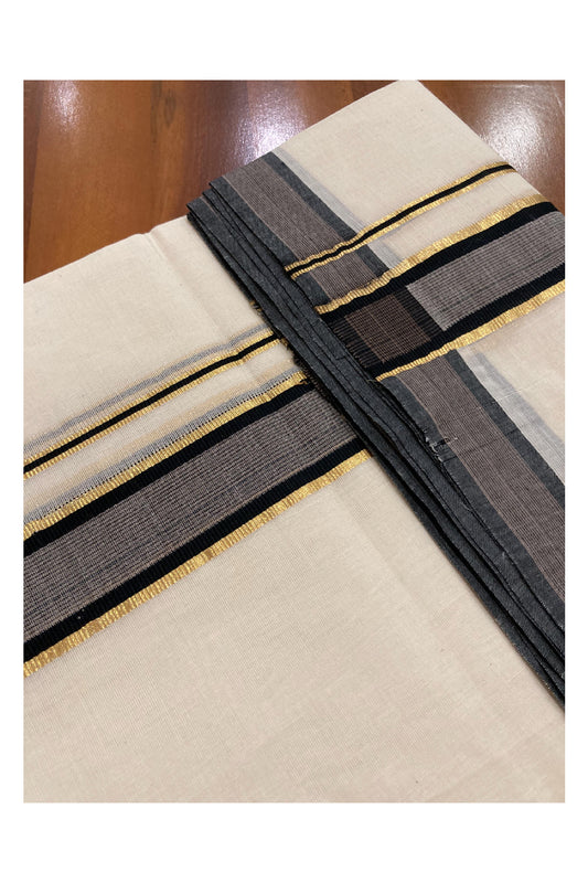 Off White Cotton Mundu with Black and Kasavu Border (South Indian Dhoti)