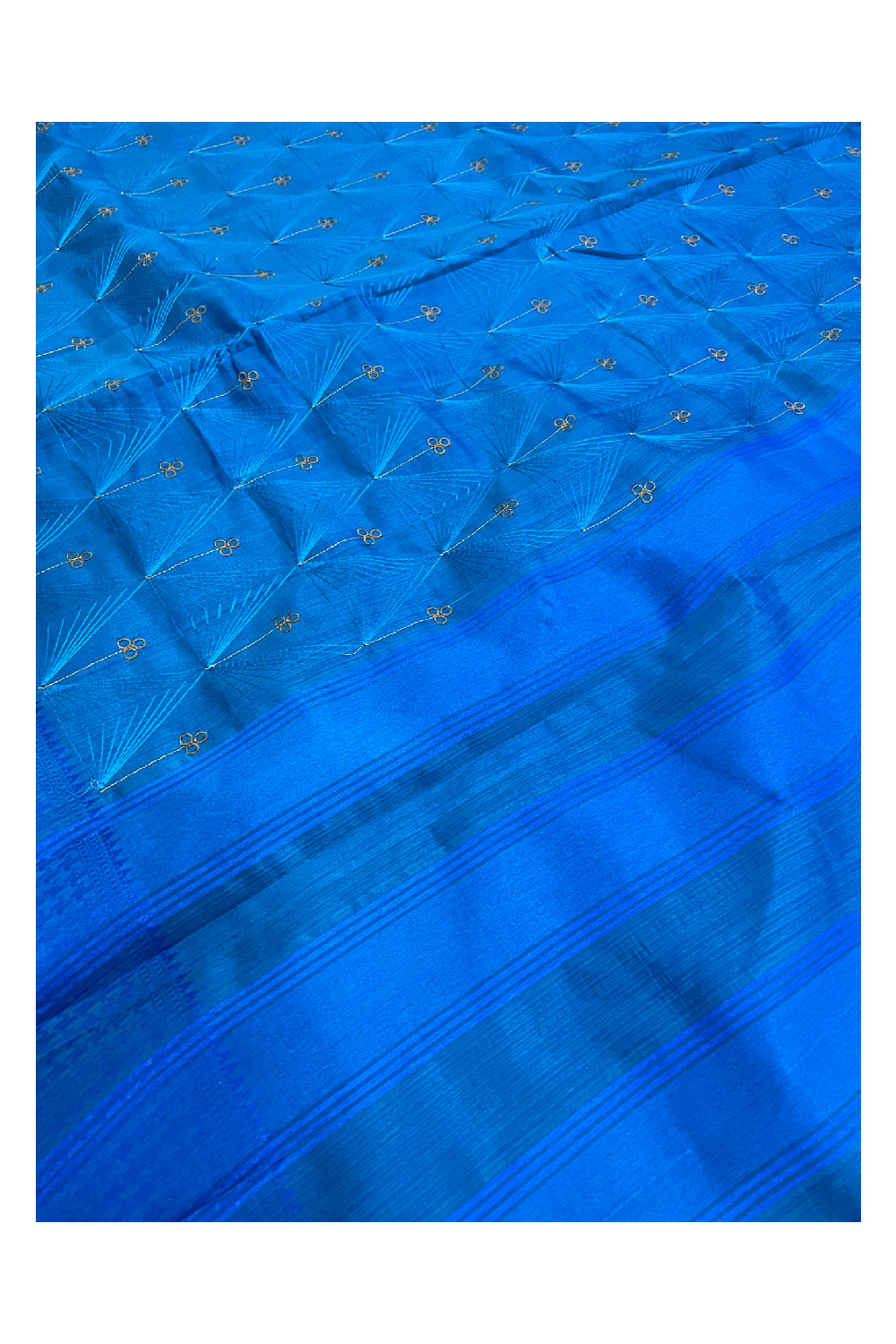 Southloom Blue Semi Silk Designer Thread Work Saree with Tassels on Pallu