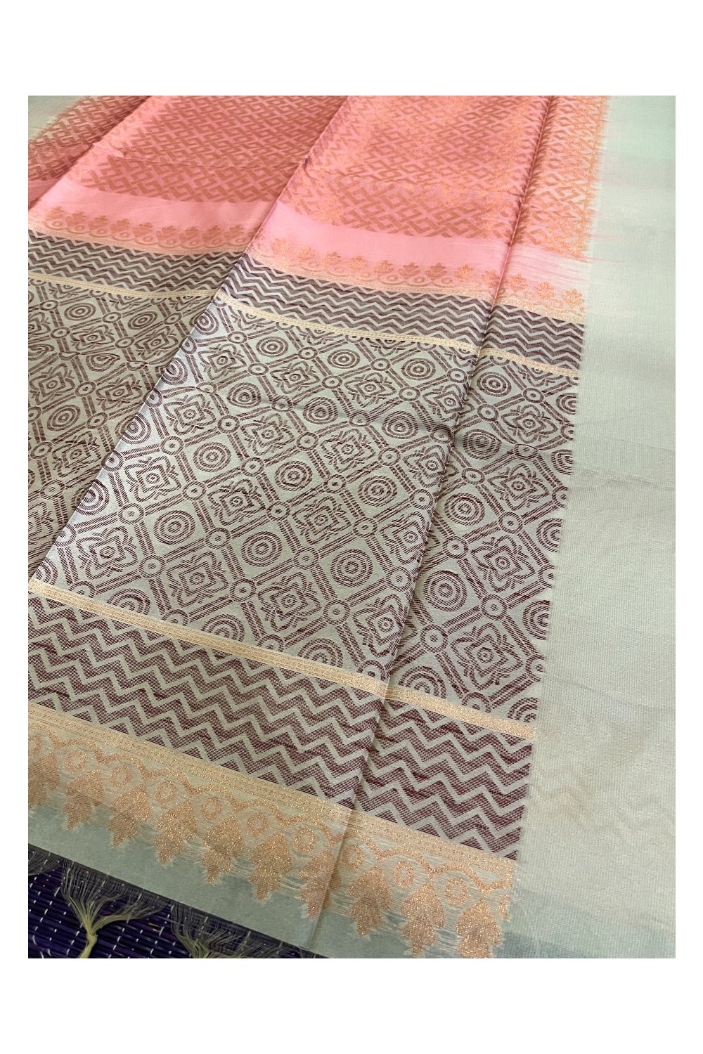 Southloom Semi Tussar Designer Pink Saree with Grey Border