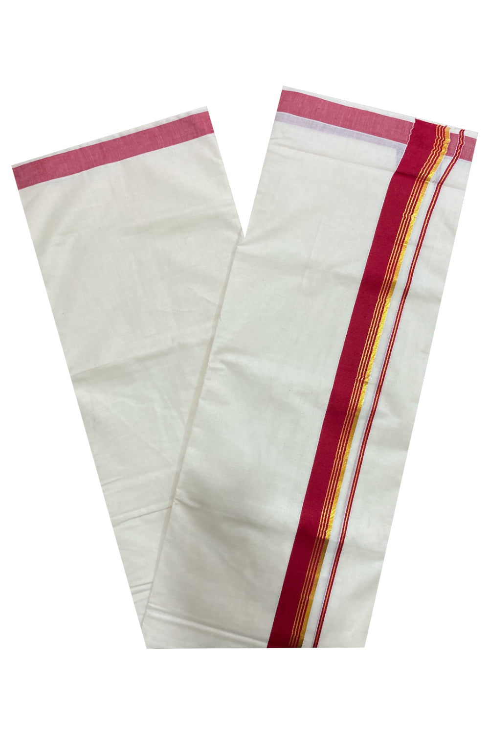 Pure Cotton Double Mundu with Maroon and Kasavu Border (South Indian Dhoti)