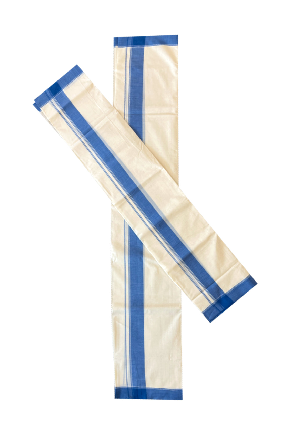 Southloom Premium Handloom Single Set Mundu (Mundum Neruyathum) with Blue Border