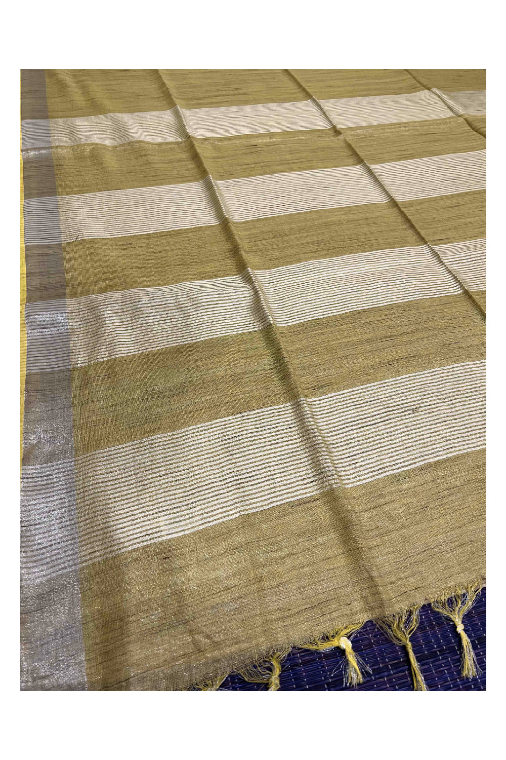 Southloom Yellow Semi Tussar Light Weight Designer Saree with Tassels on Pallu