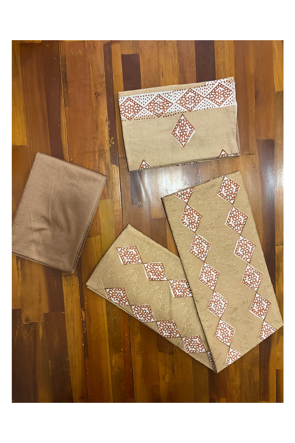 Southloom™ Cotton Churidar Salwar Suit Material in Brown with Fabric Prints and Thread Works