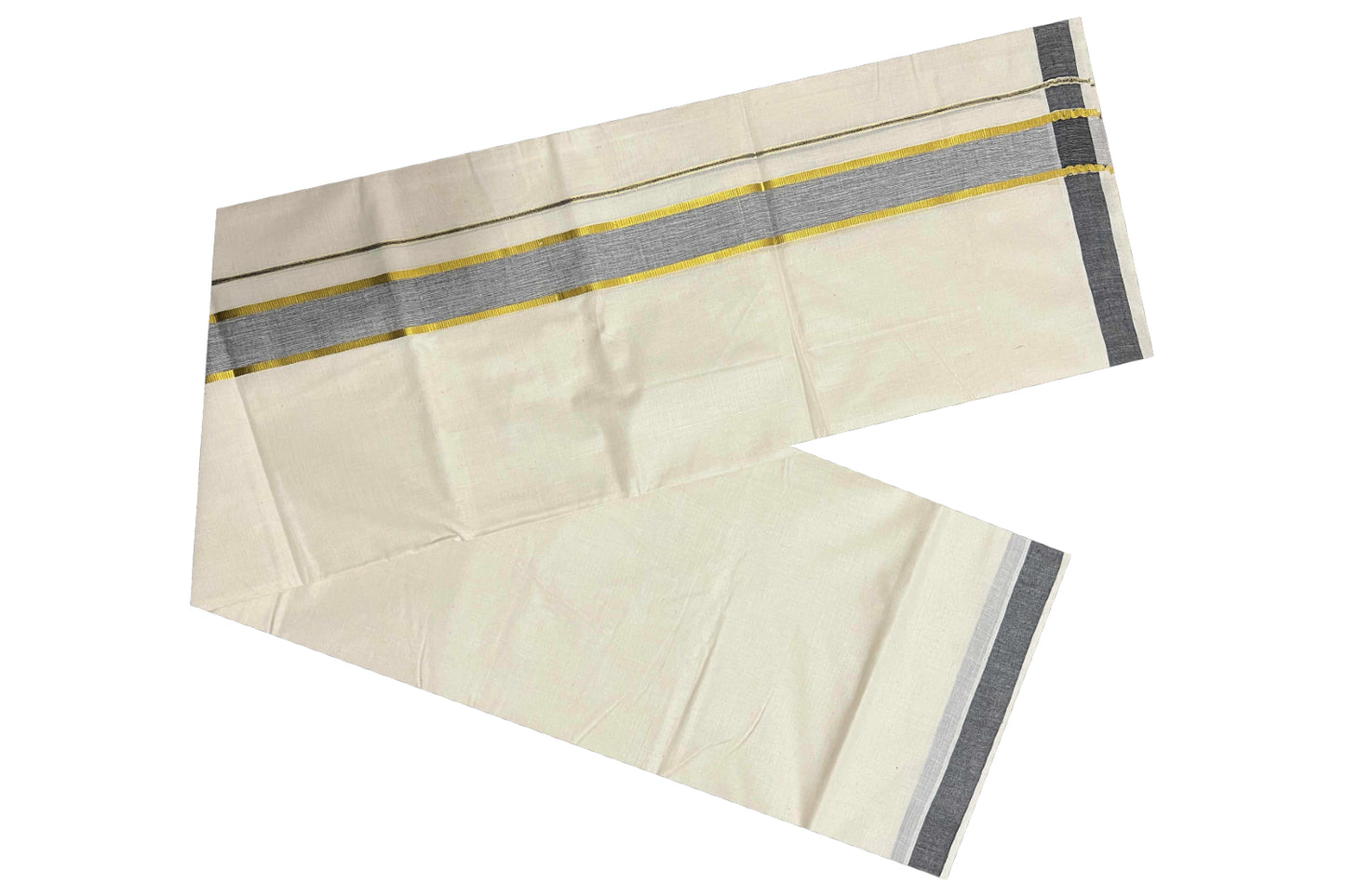 Off White Kerala Double Mundu with Kasavu and Black Border (South Indian Dhoti)