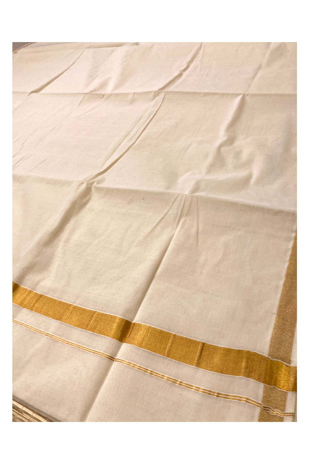 Kerala Plain Pure Cotton Saree with 1 Inch Kasavu Border