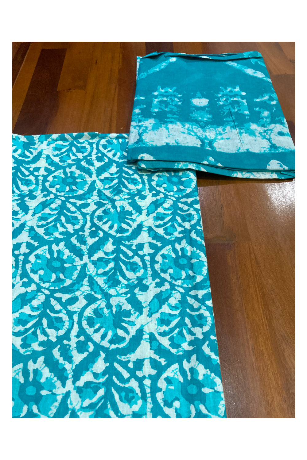 Southloom™ Cotton Churidar Salwar Suit Material in Turquoise Printed Design