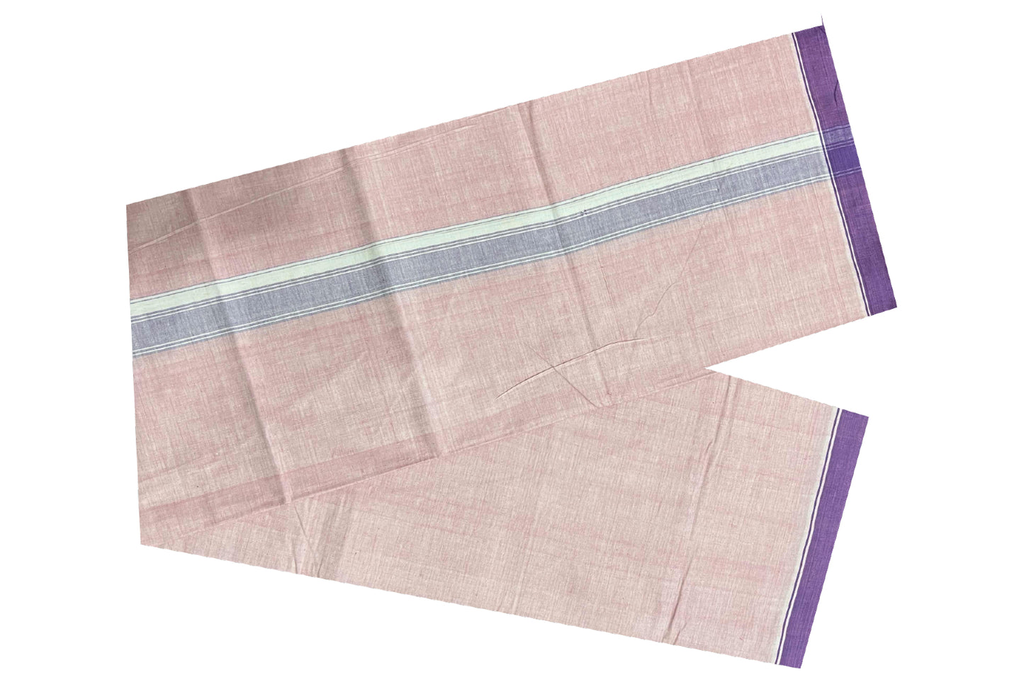 Southloom Premium Handloom Bright Pink Single Mundu with Violet Border (Lungi)