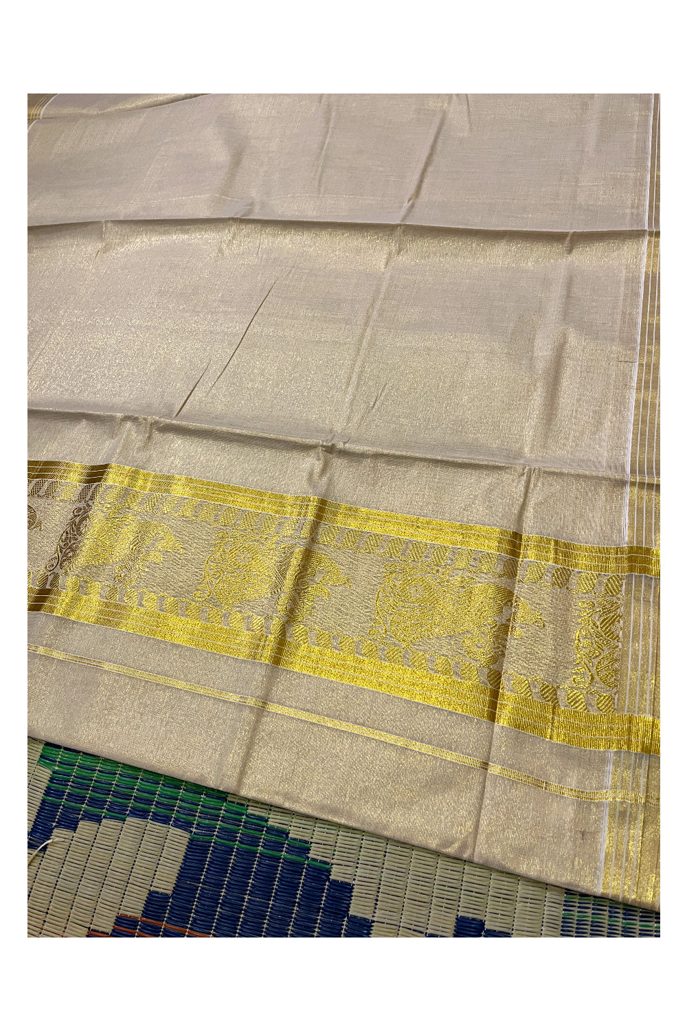 Kerala Tissue Kasavu Heavy Woven Work Saree (Vishu Saree 2023)