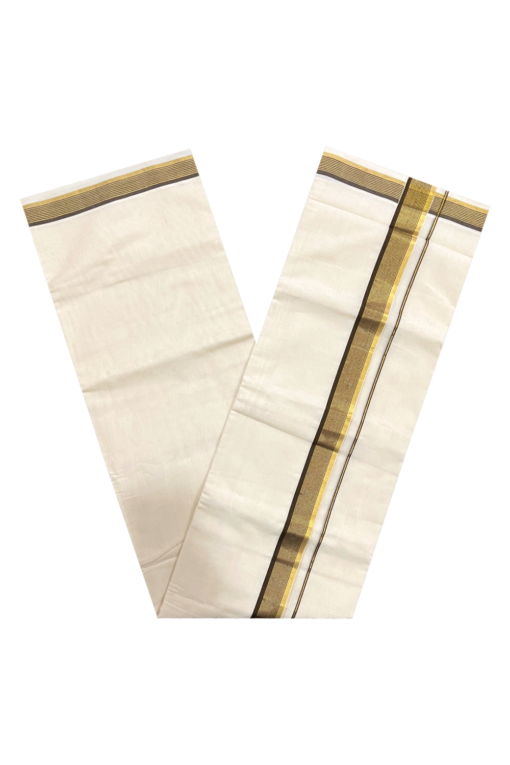 Southloom Premium Handloom Pure Cotton Mundu with Brown and Kasavu Border (South Indian Dhoti)