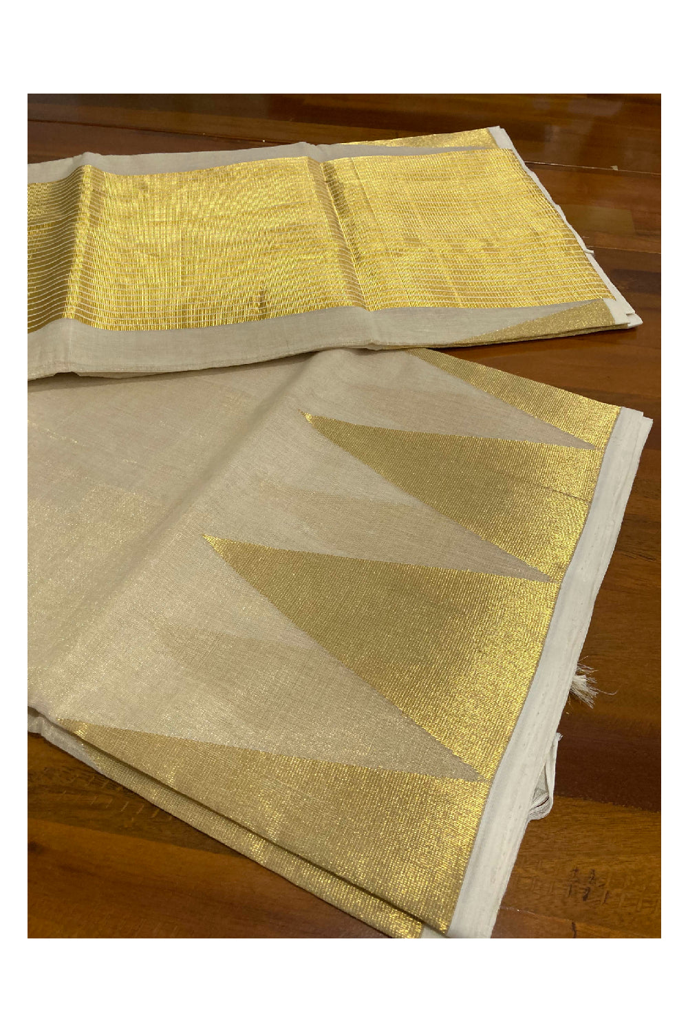 Southloom™ Original Handloom Kasavu Tissue Saree with Unique Temple Design Border