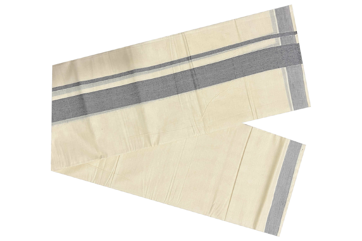 Off White Kerala Double Mundu with 2 inch Black Line Border (South Indian Dhoti)