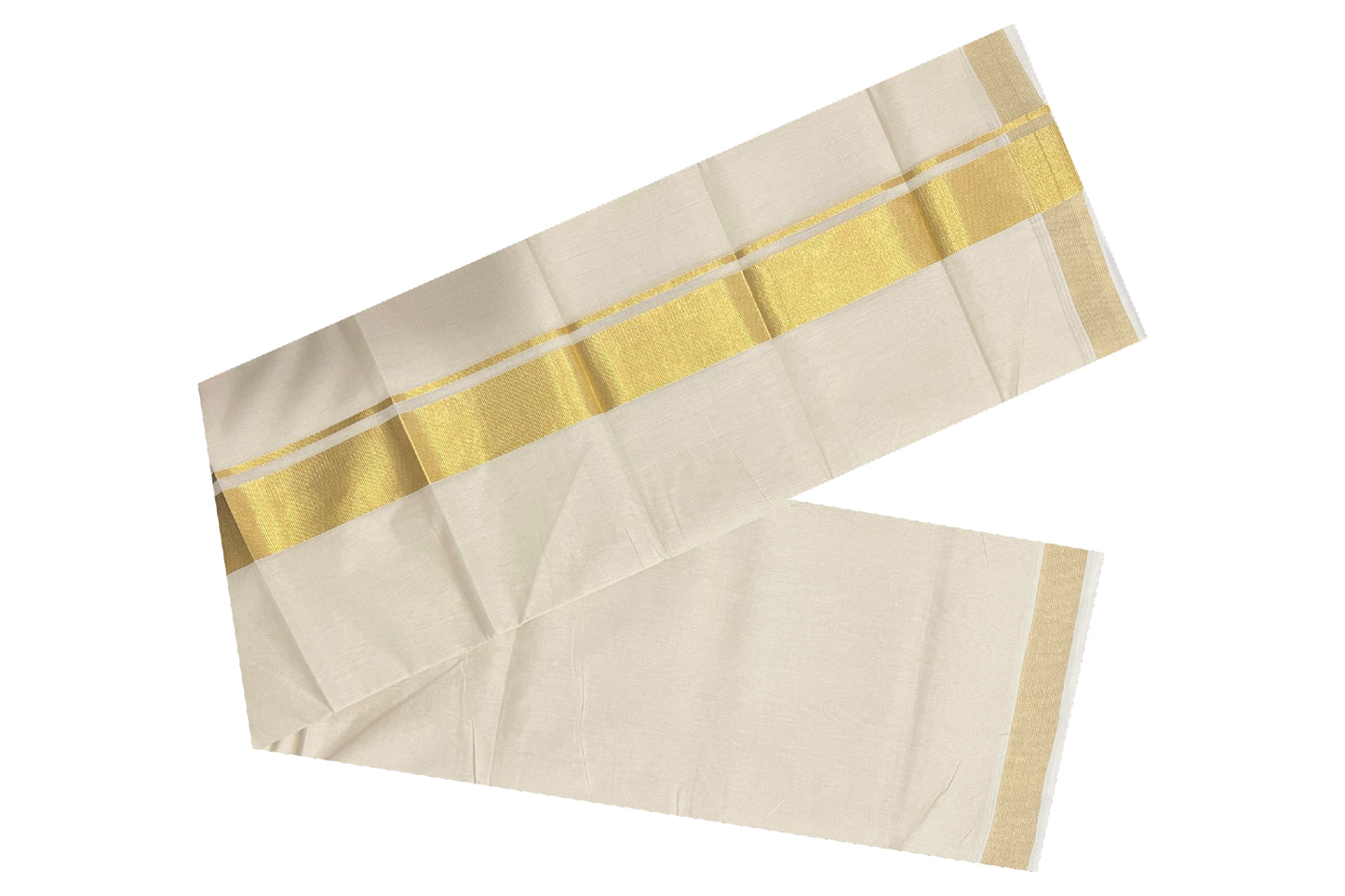 Southloom Balaramapuram Handloom Pure Cotton Wedding Mundu with 2 inch Kasavu Woven Lines Kara (South Indian Dhoti)