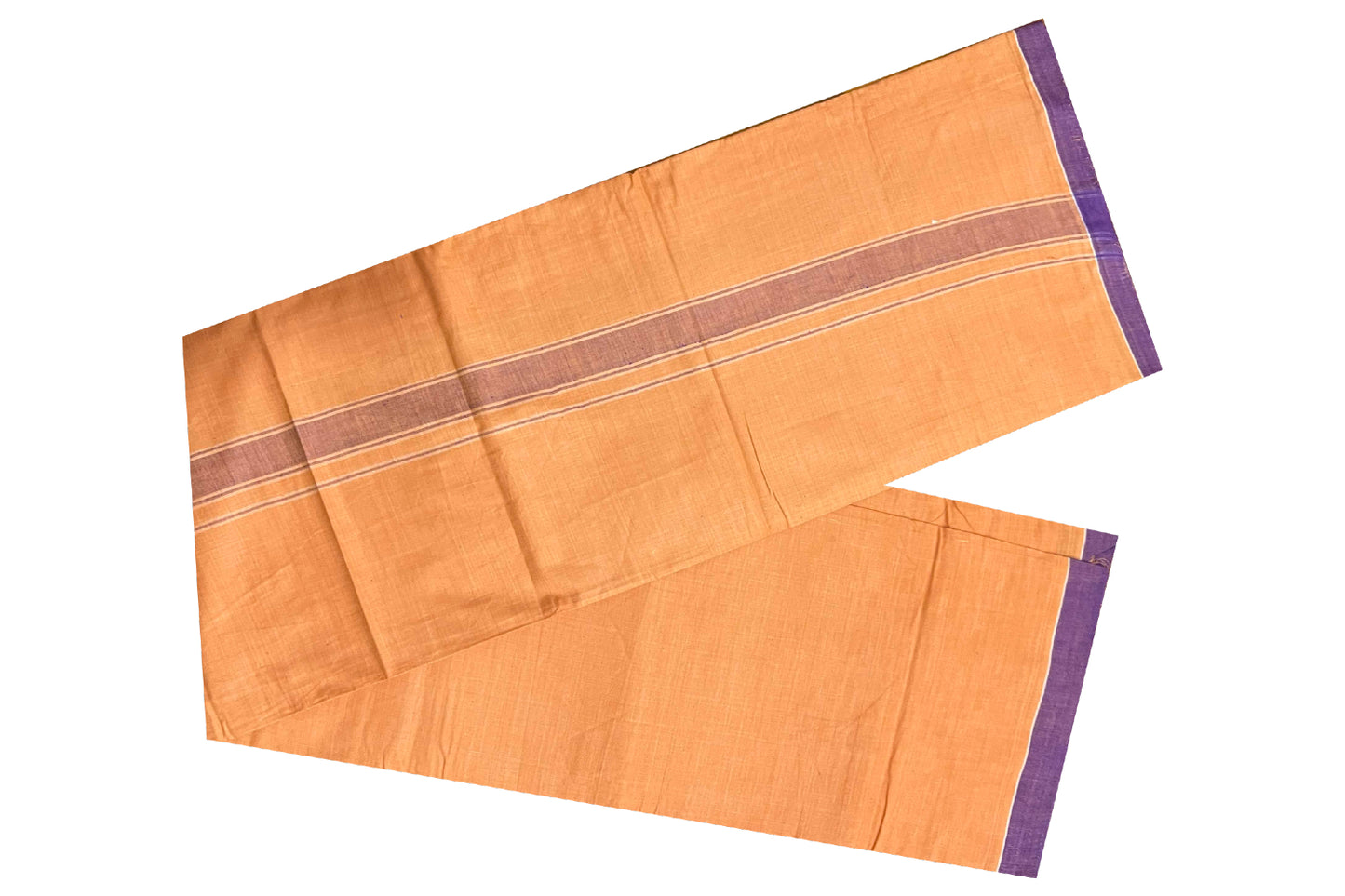 Southloom Premium Handloom Kaavi Single Mundu with Violet Border (Lungi)