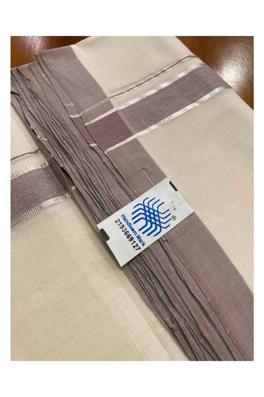 Southloom Balaramapuram Unakkupaavu Premium Handloom Mundu with Grey and Silver Kasavu Border