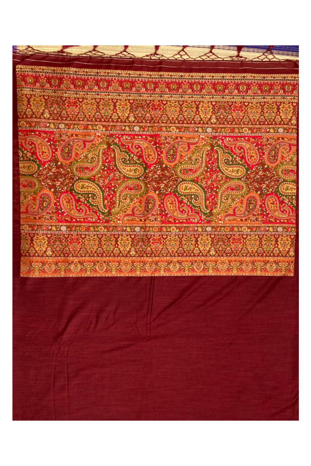 Southloom Maroon Cotton Saree with Multicoloured Designer Pallu