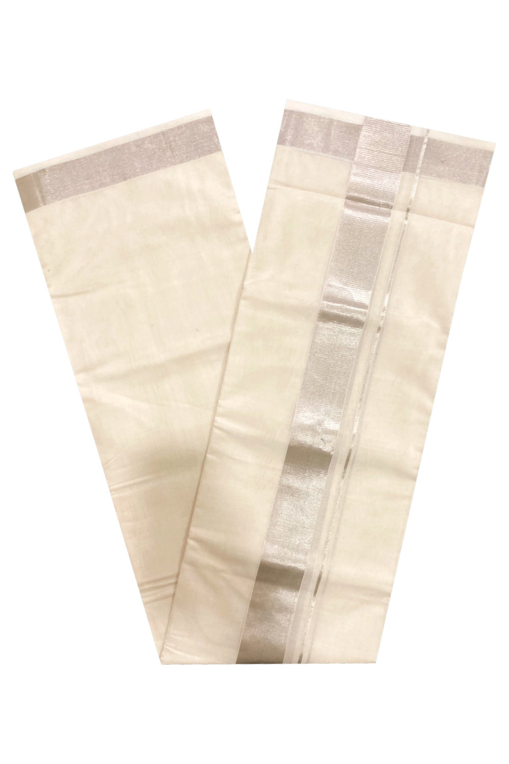 Southloom™ Premium Handloom Mundu with 2 inch Silver Kasavu Kara (South Indian Dhoti)