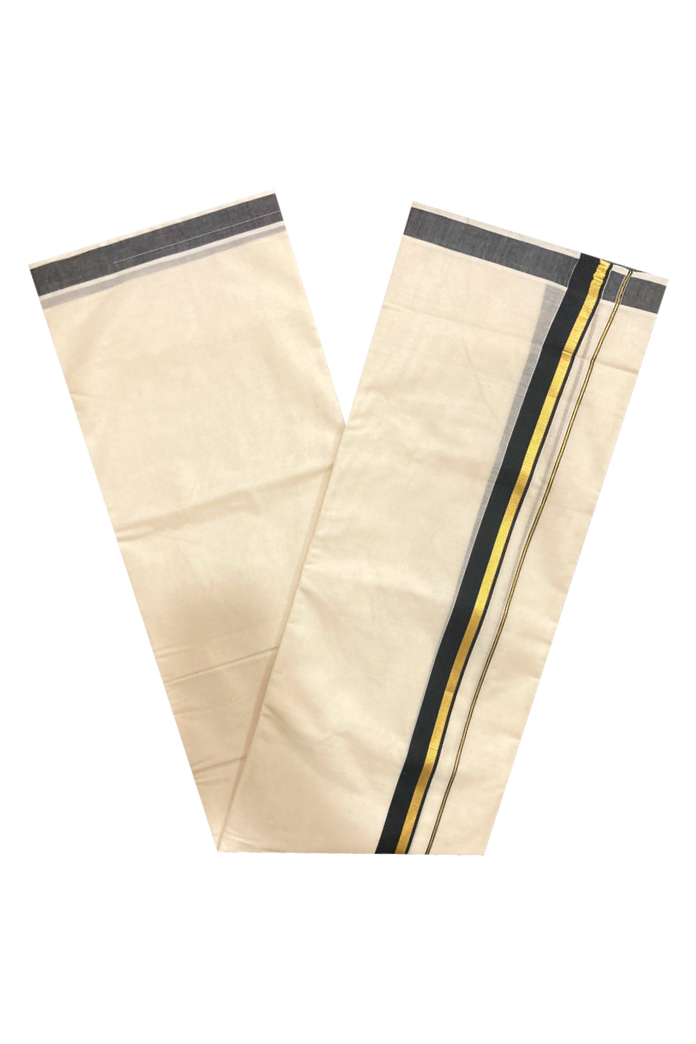 Pure Cotton Kerala Double Mundu with Kasavu and Black Border (South Indian Dhoti)