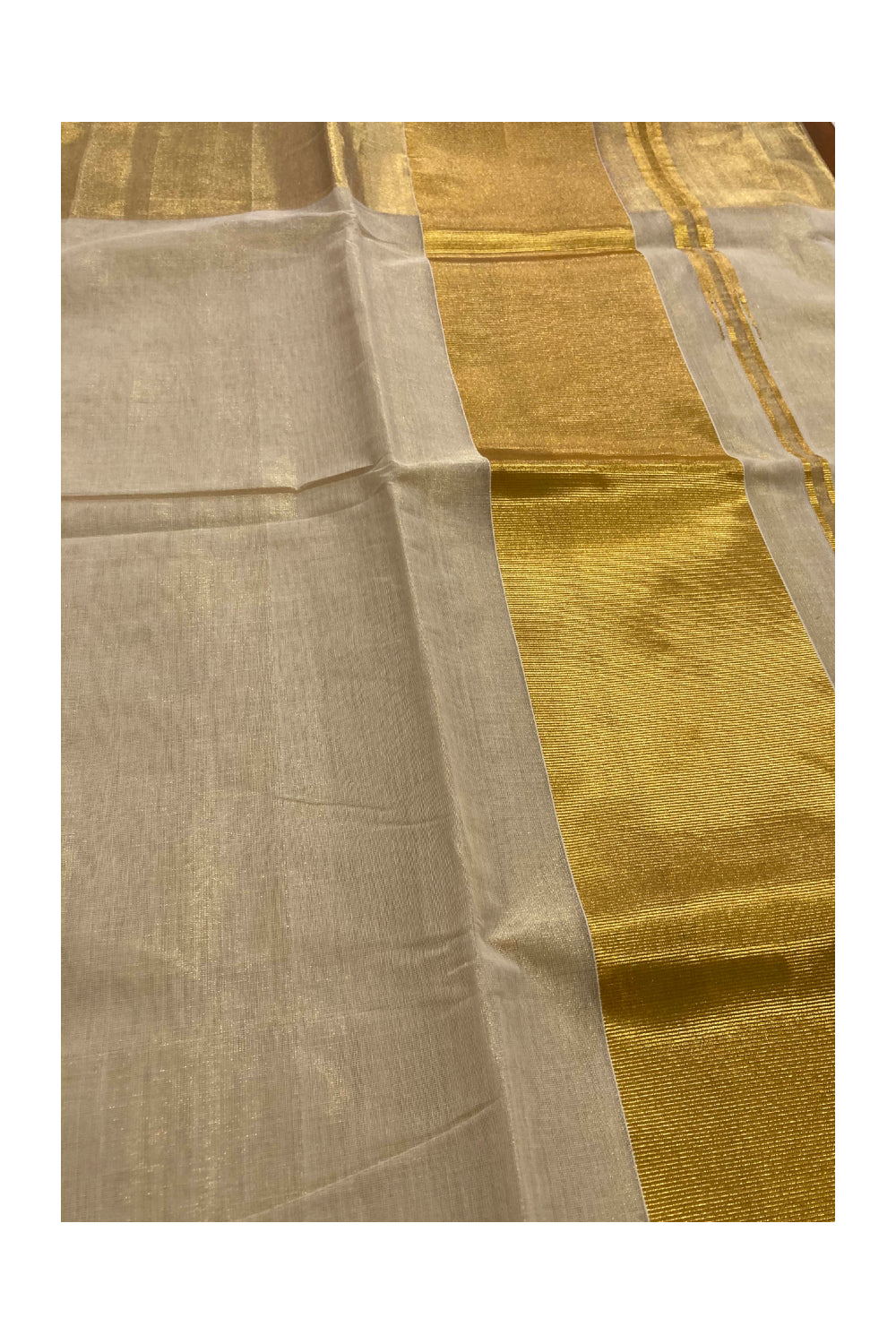 Southloom Premium Handloom Tissue Kasavu Saree with 5 inch Border