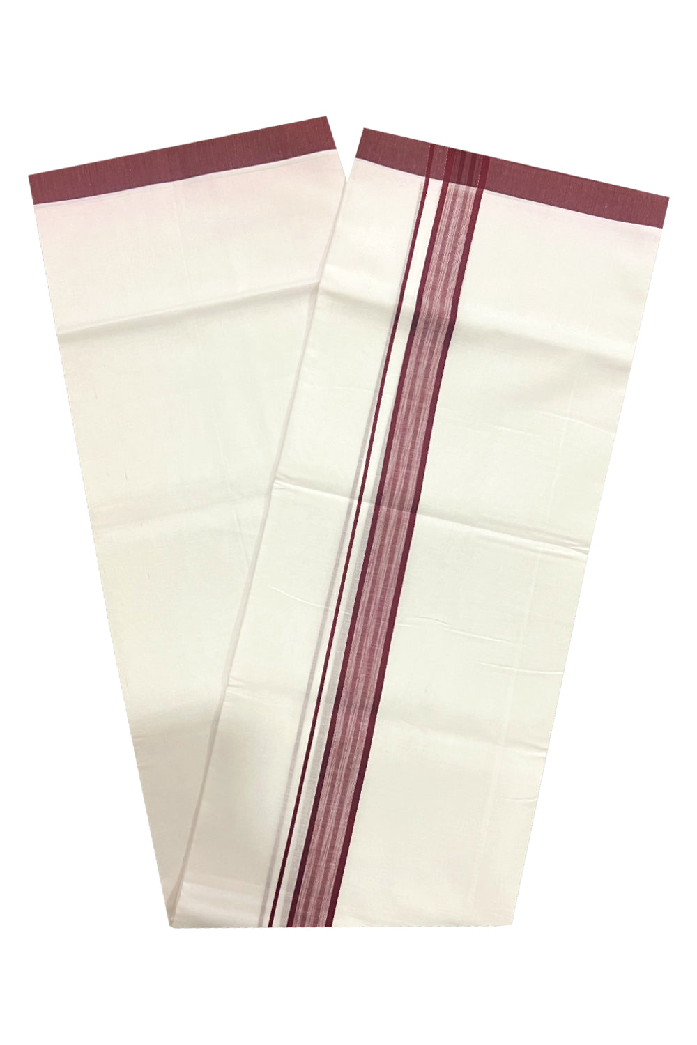 Pure White Cotton Double Mundu with Dark Maroon Border (South Indian Dhoti)