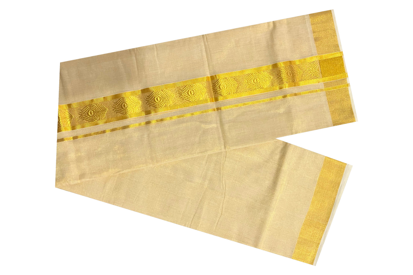 Southloom Kuthampully Handloom Tissue Mundu with Kasavu Woven Border (South Indian Dhoti)