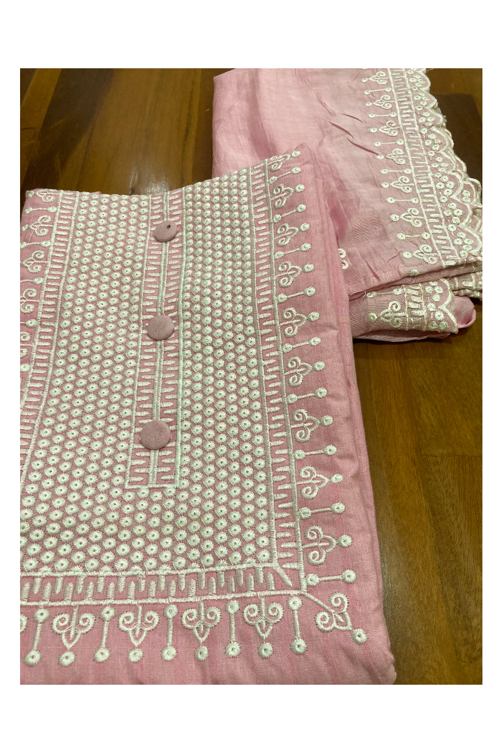 Southloom™ Cotton Churidar Salwar Suit Material in Pink with White Thread work Design