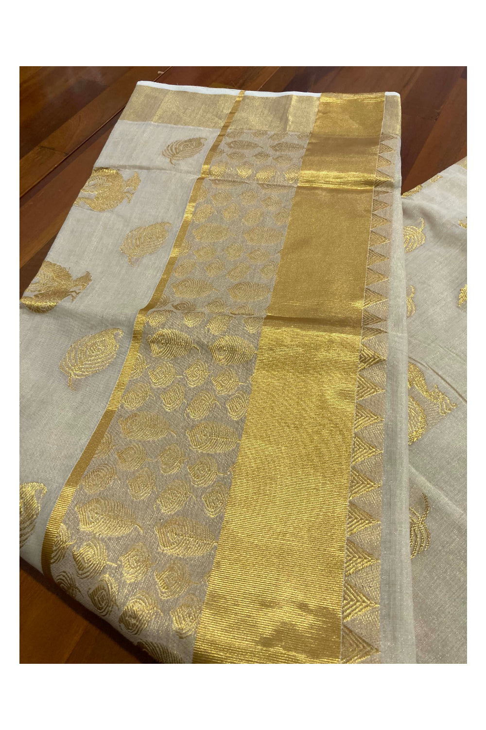 Southloom Balaramapuram Handloom Tissue Heavy Work Saree with 8 inch Temple Woven Pallu