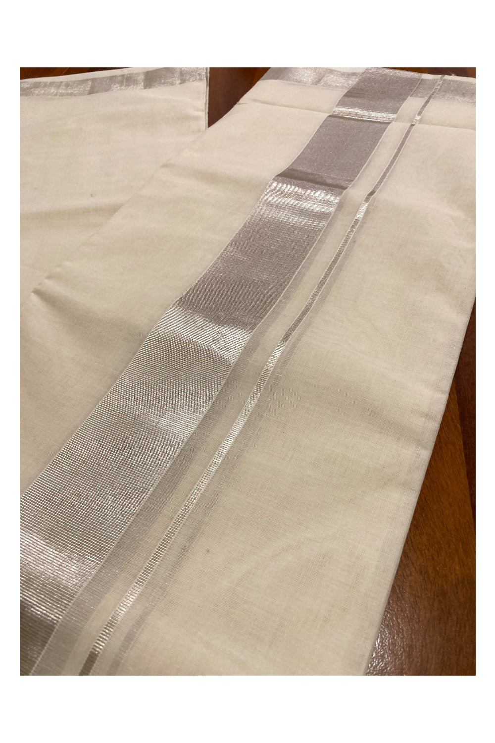 Southloom™ Premium Handloom Mundu with 2 inch Silver Kasavu Kara (South Indian Dhoti)