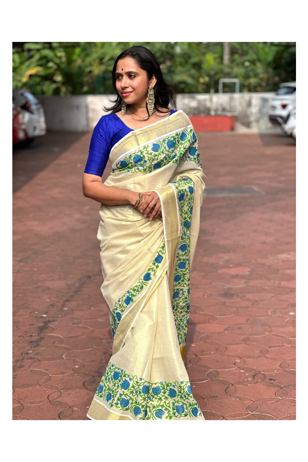 Southloom Jaipur Artisans & Kerala Weavers Collab Tissue Kasavu Saree