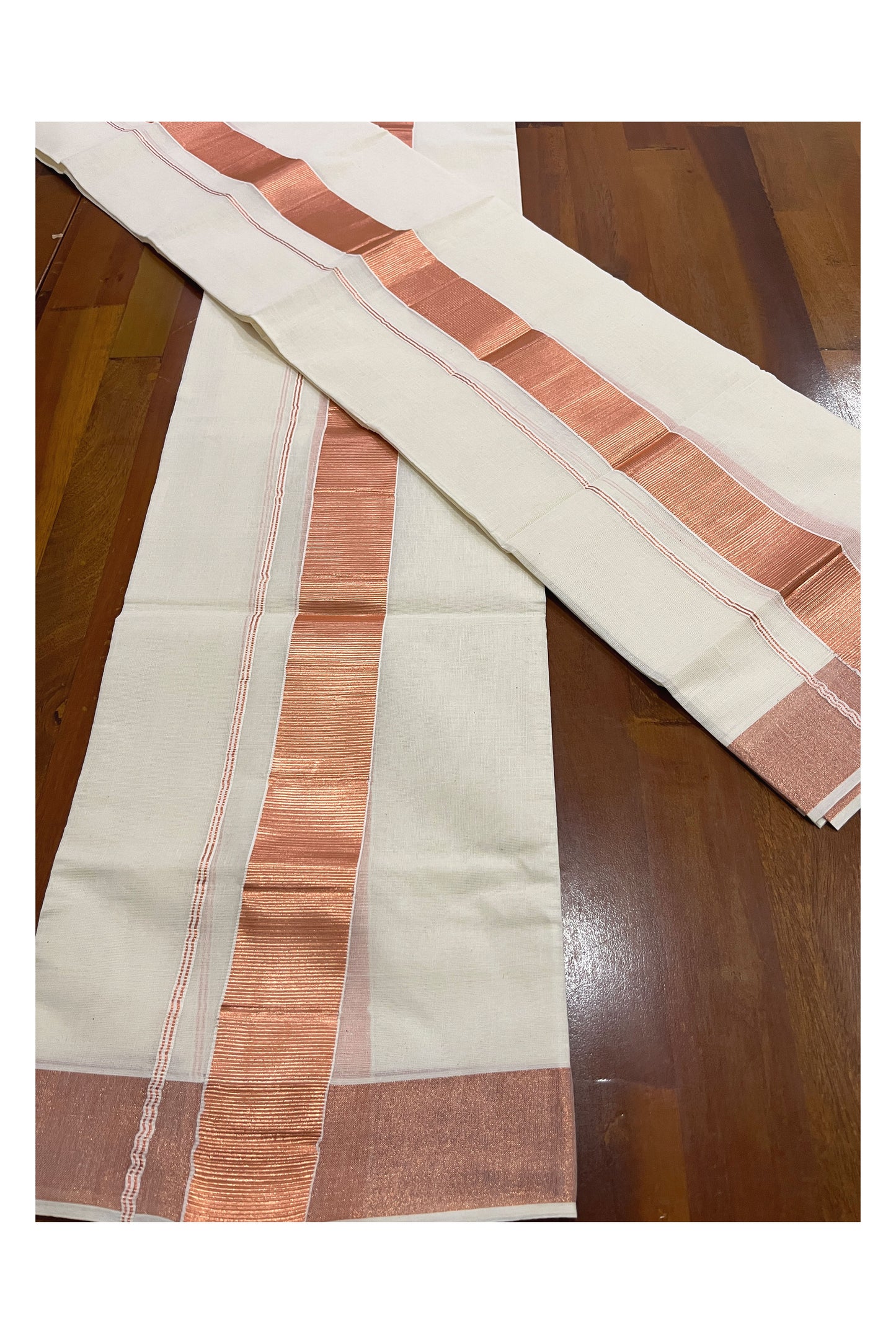 Pure Cotton Plain Kerala Single Set Mundu with Copper Kasavu Border 2 inches 2.80 Mtrs