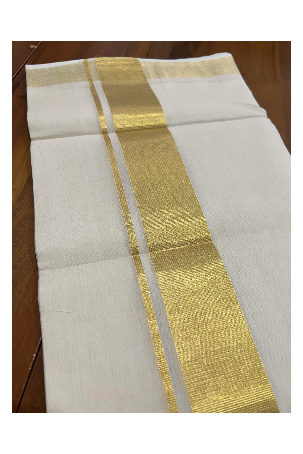 Southloom Balaramapuram Handloom Pure Cotton Wedding Mundu with 2 inch Kasavu Woven Lines Kara (South Indian Dhoti)