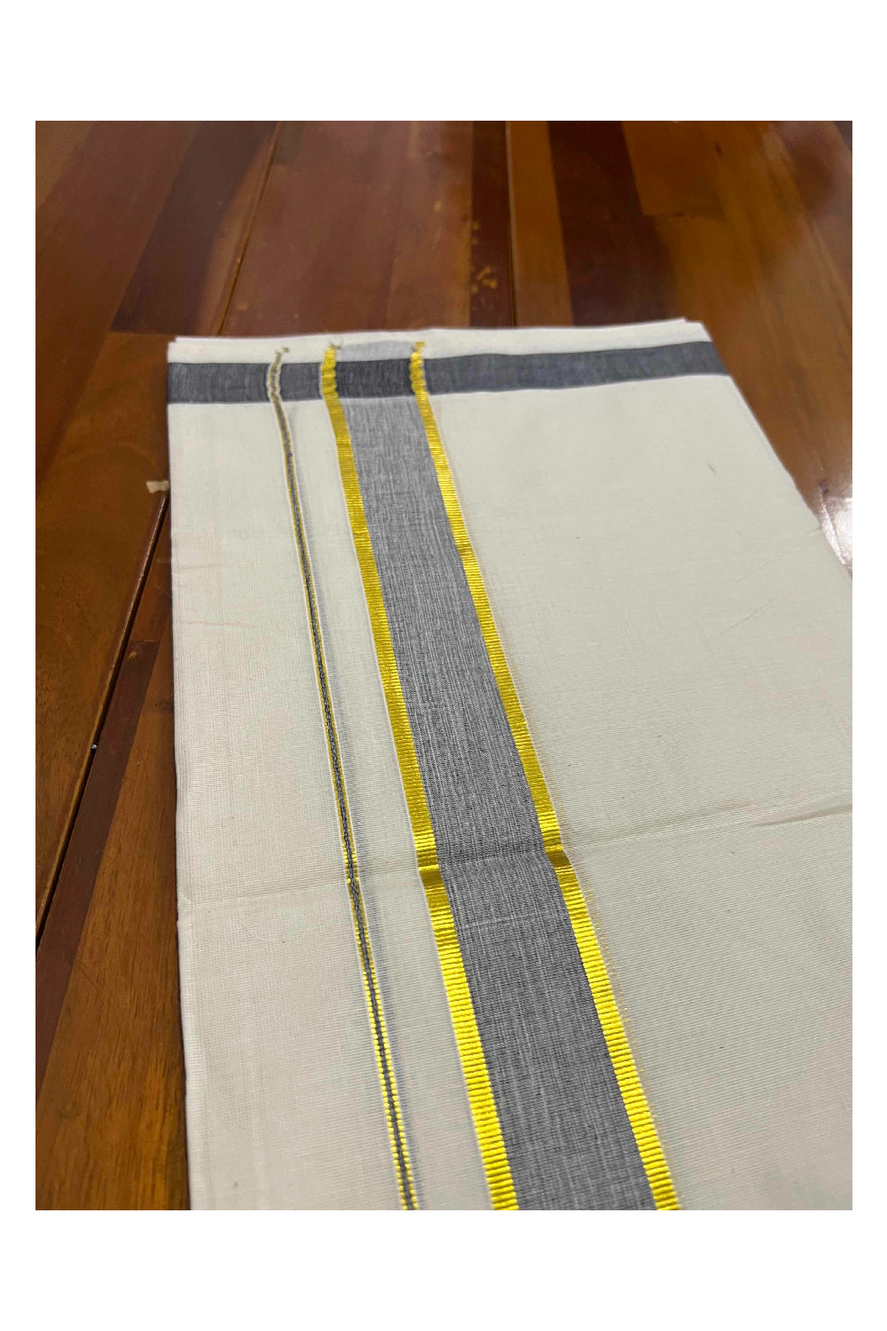 Off White Kerala Double Mundu with Kasavu and Black Border (South Indian Dhoti)