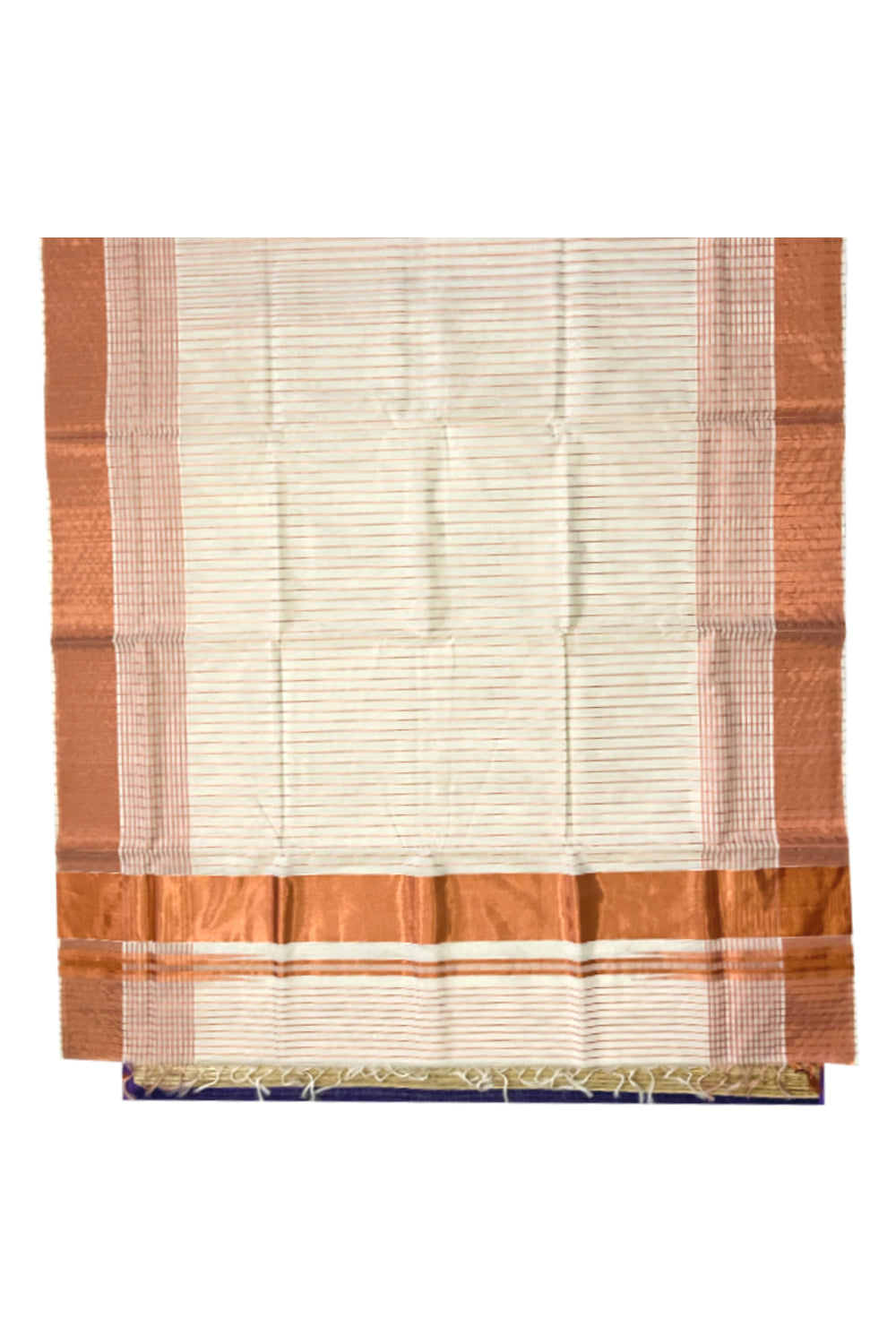 Southloom™ Handloom Kerala Premium Saree with Copper Kasavu Lines on Body