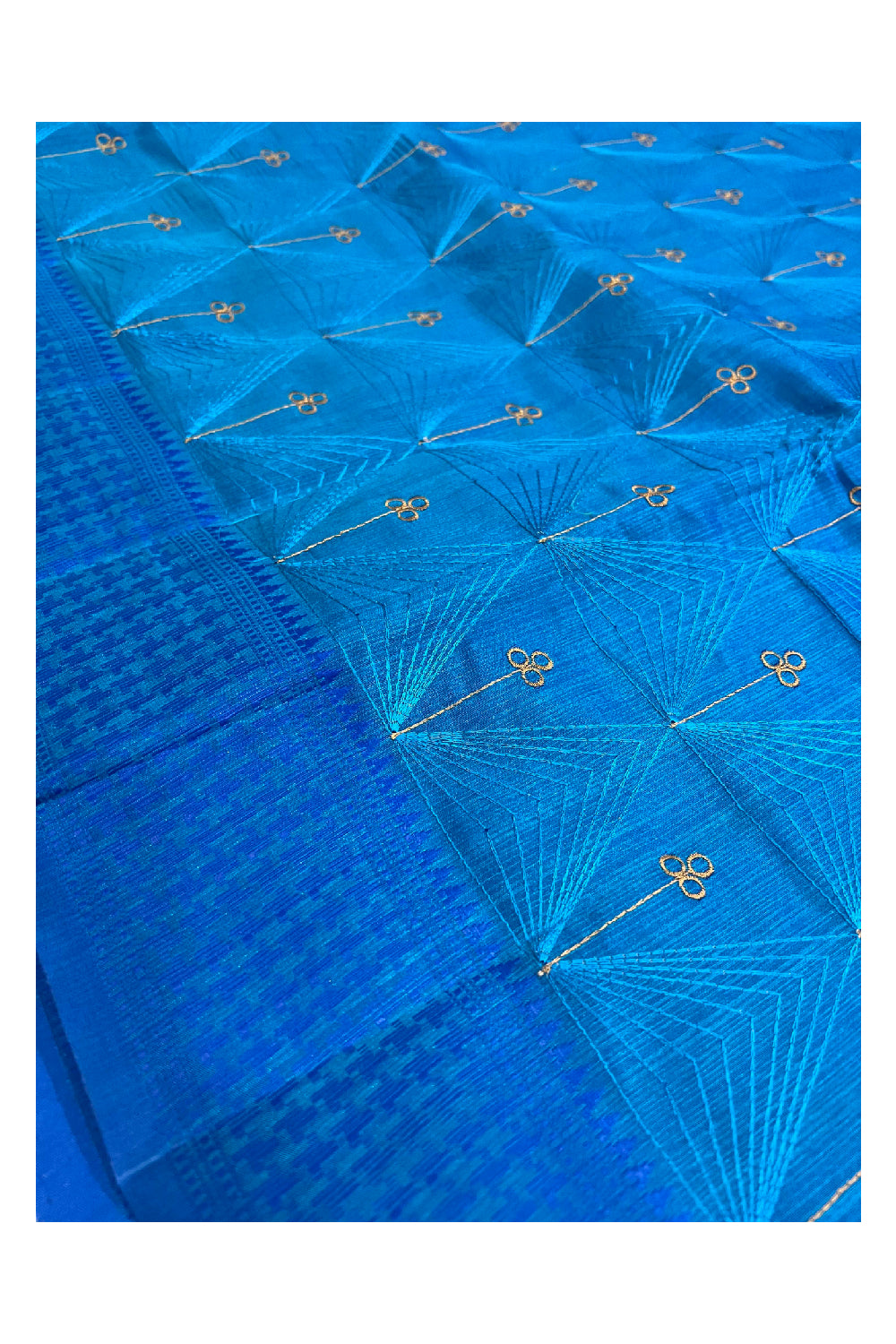 Southloom Blue Semi Silk Designer Thread Work Saree with Tassels on Pallu