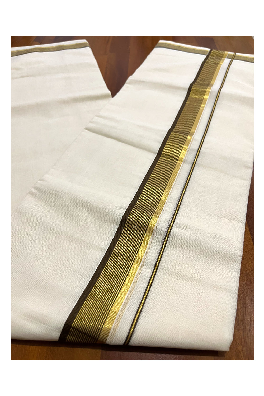 Southloom Premium Handloom Pure Cotton Mundu with Brown and Kasavu Border (South Indian Dhoti)