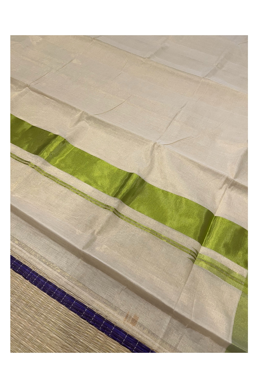 Southloom Exclusive Premium Handloom Tissue Saree with Light Green Kasavu Borders and Kara