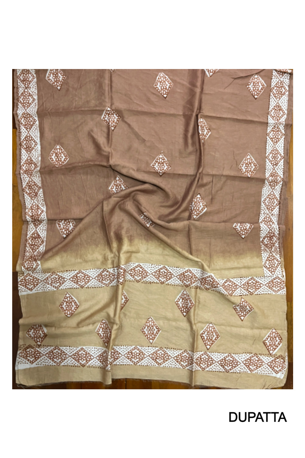 Southloom™ Cotton Churidar Salwar Suit Material in Brown with Fabric Prints and Thread Works