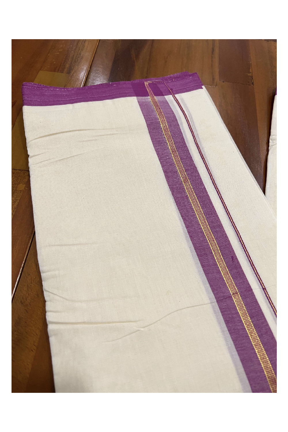 Southloom Balaramapuram Pure Cotton Handloom Mundu with Kasavu and Magenta Border