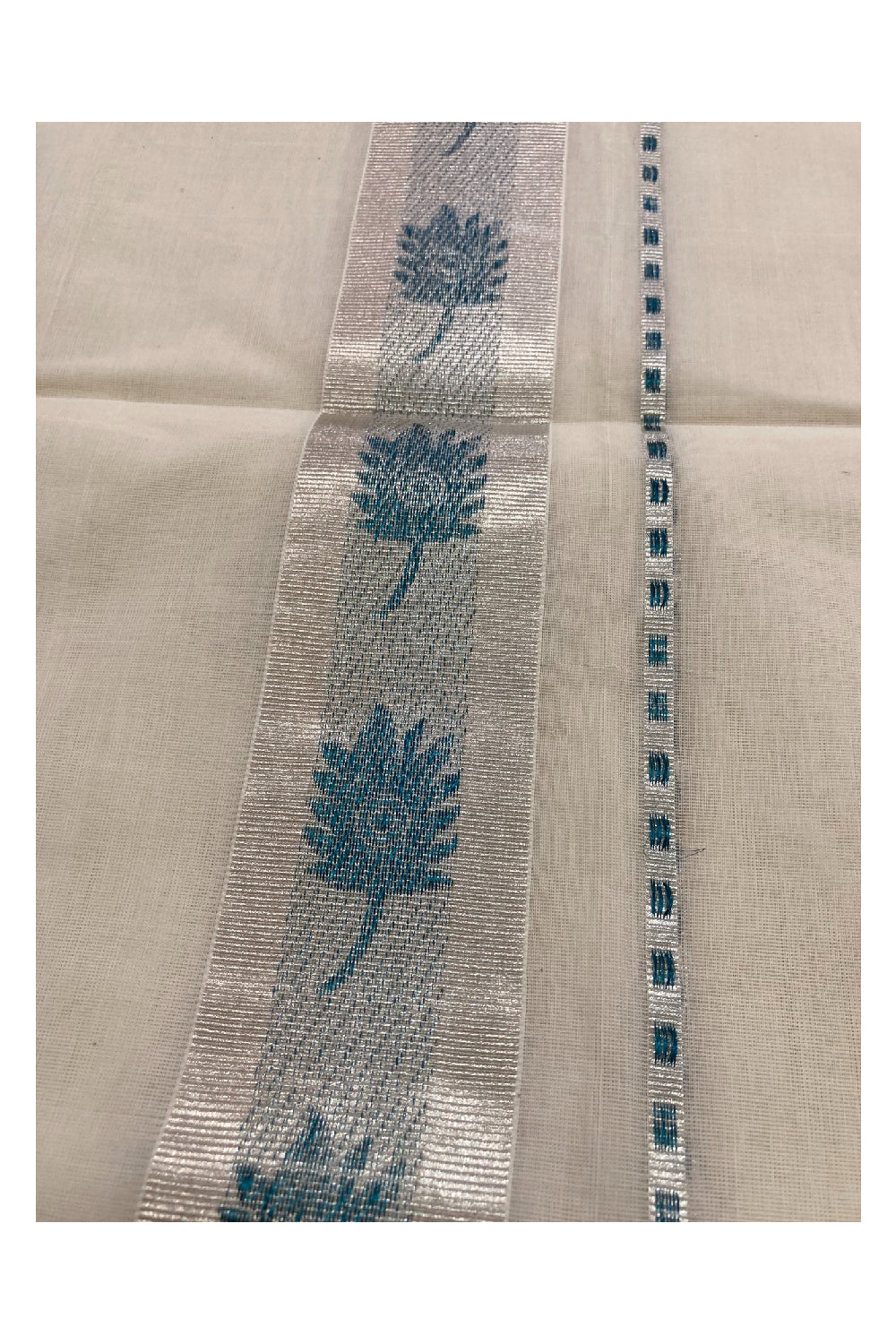 Southloom Handloom Premium Silver Kasavu Dhoti with Woven Design Border