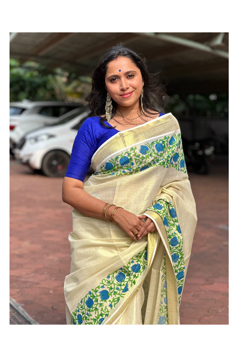 Southloom Jaipur Artisans & Kerala Weavers Collab Tissue Kasavu Saree