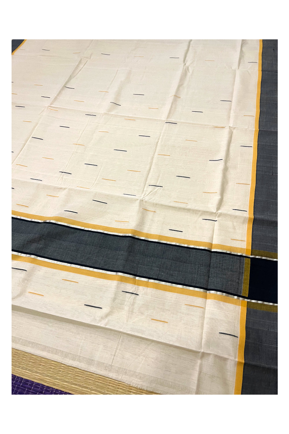 Southloom Super Premium Unakkupaavu Handloom Butta Work Saree with Yellow Black and Silver Border