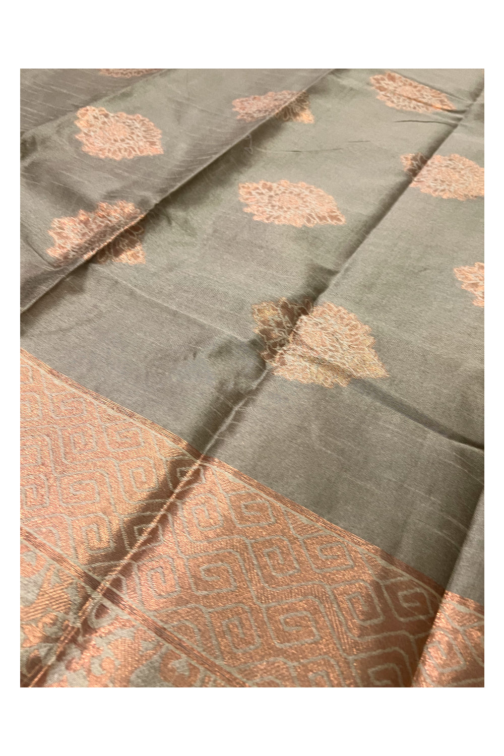 Southloom Beige Semi Silk Designer Saree with Copper Kasavu Woven Works on Body