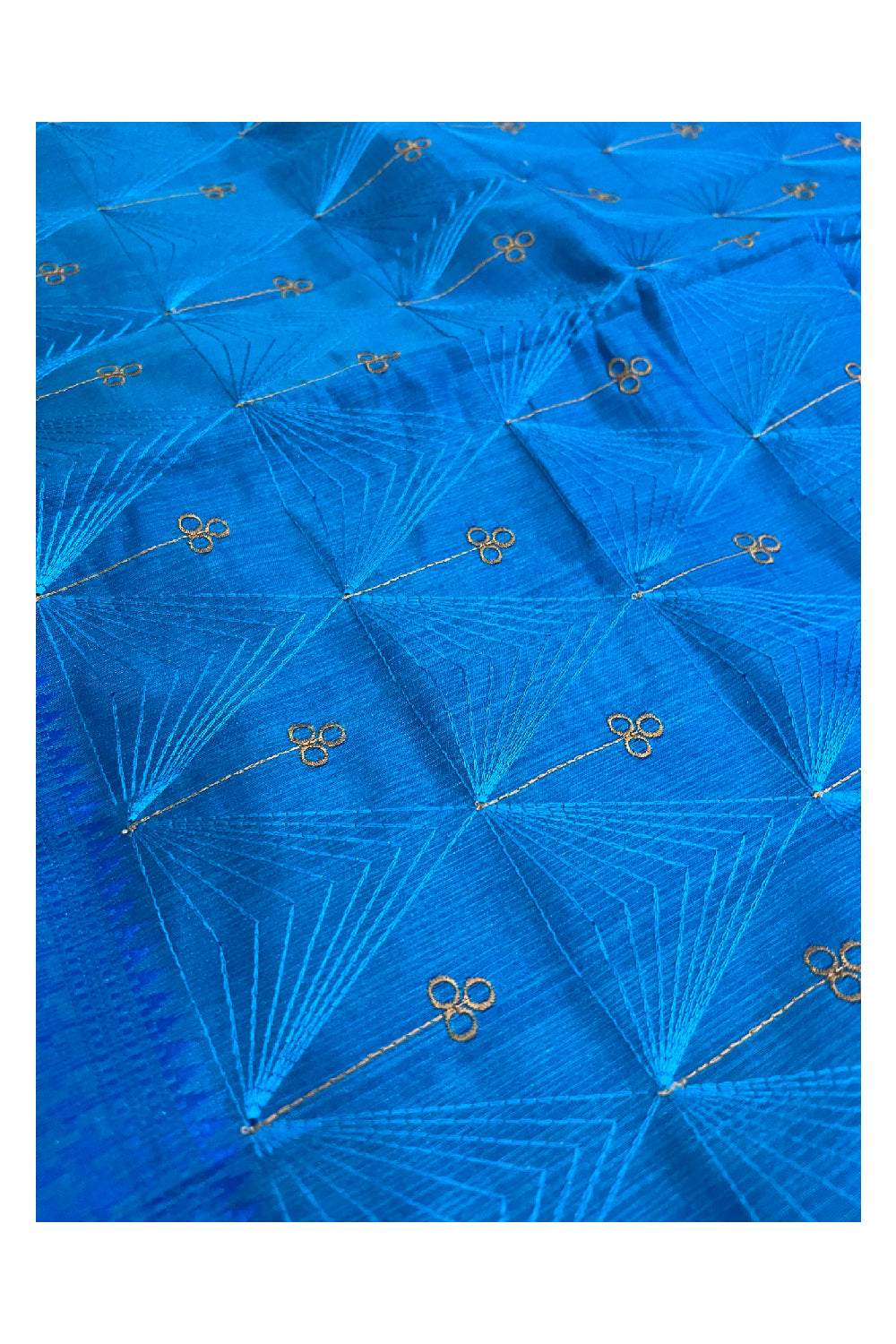 Southloom Blue Semi Silk Designer Thread Work Saree with Tassels on Pallu