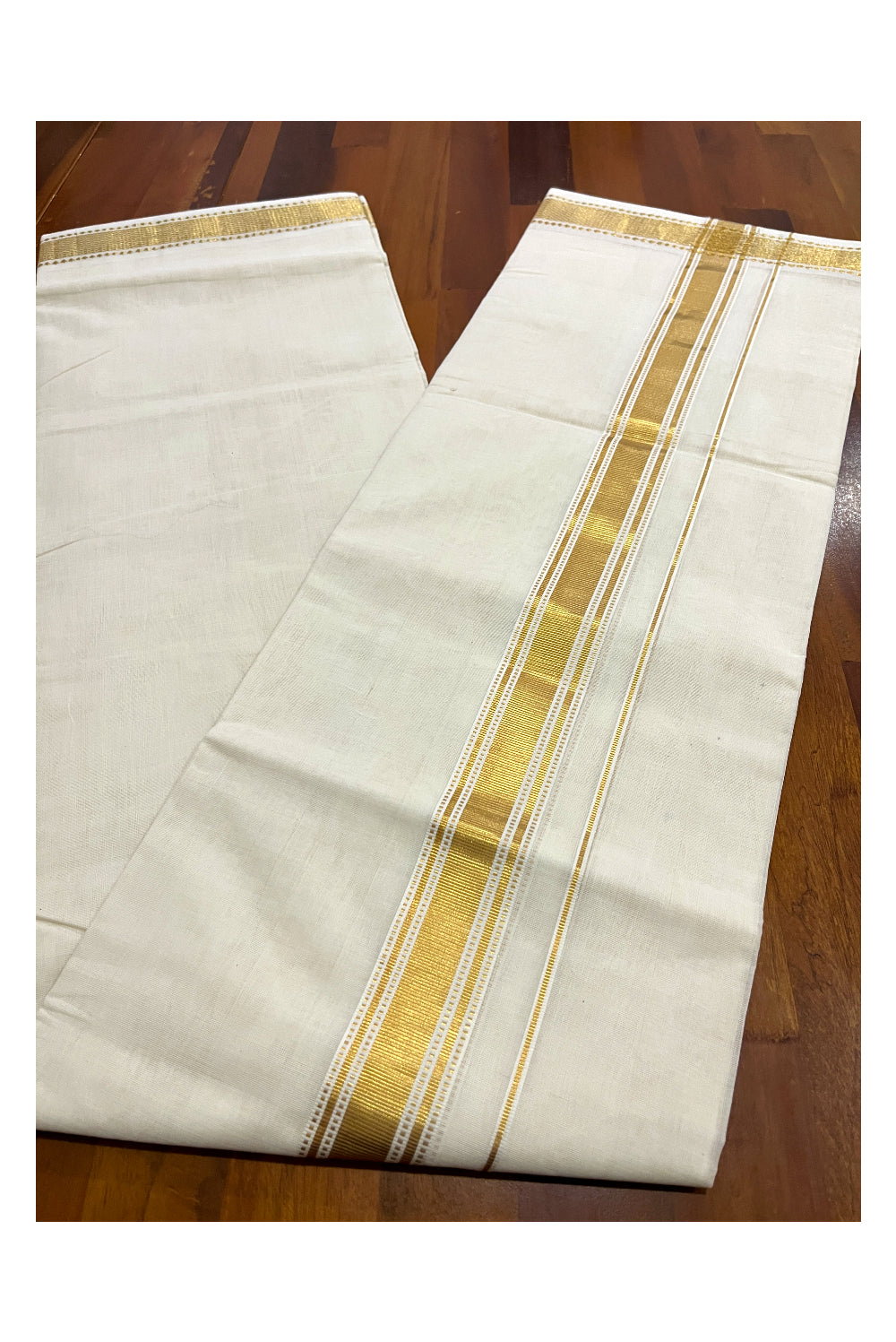 Southloom Premium Handloom Pure Cotton Wedding Mundu with Kasavu Woven Border (South Indian Dhoti)