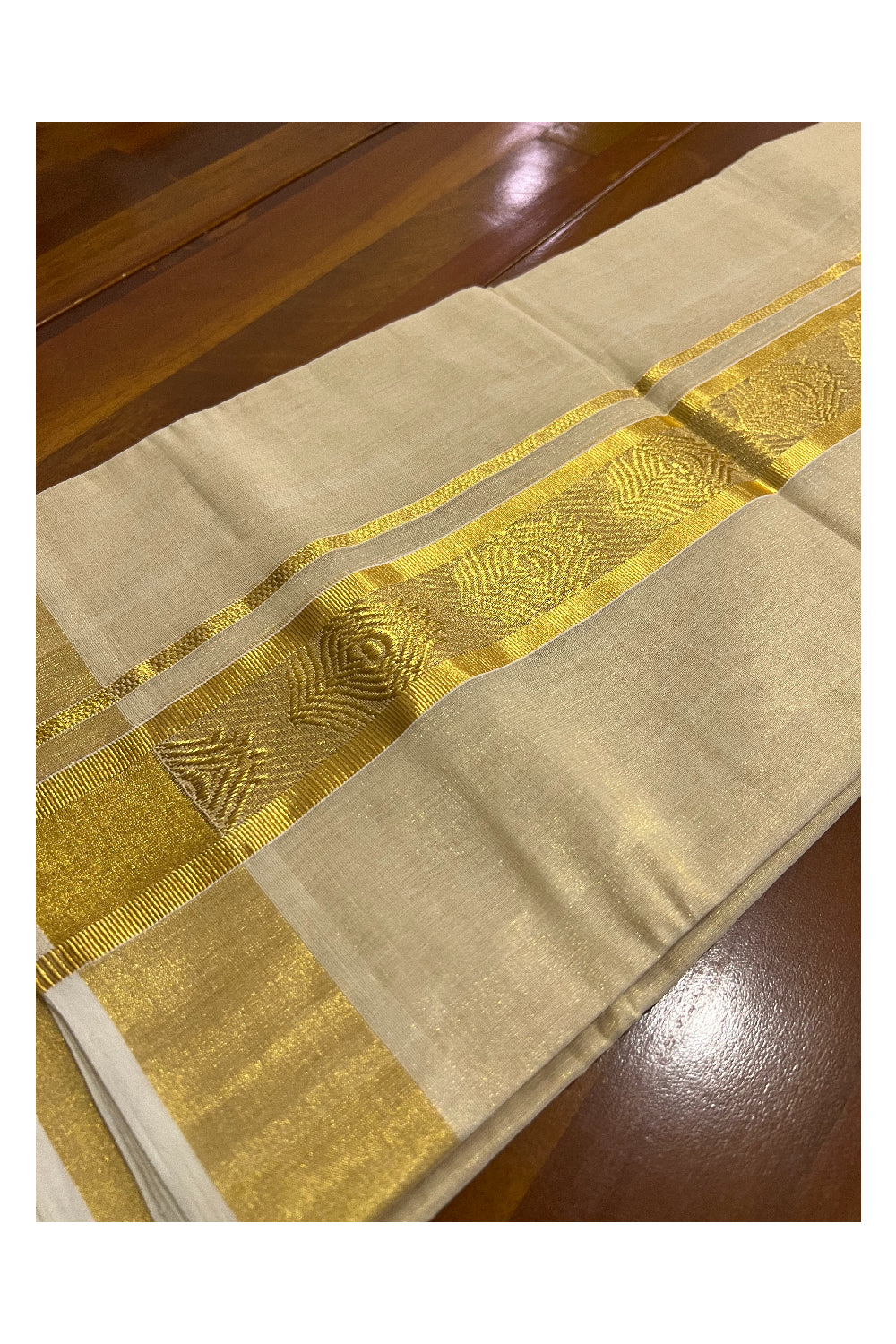 Southloom Kuthampully Handloom Tissue Mundu with Kasavu Woven Border (South Indian Dhoti)