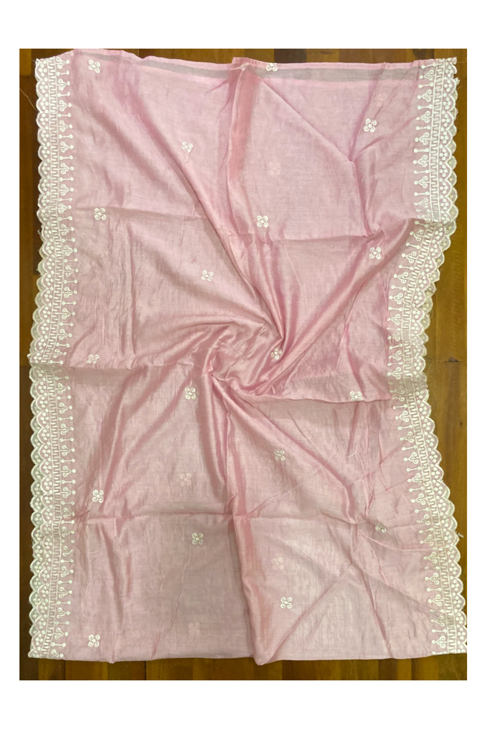 Southloom™ Cotton Churidar Salwar Suit Material in Pink with White Thread work Design