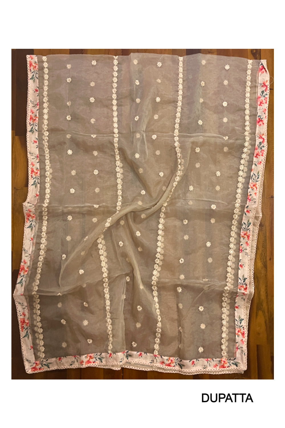 Southloom™ Semi Silk Churidar Salwar Suit Material in Light Brown with Embroidery and Floral Prints