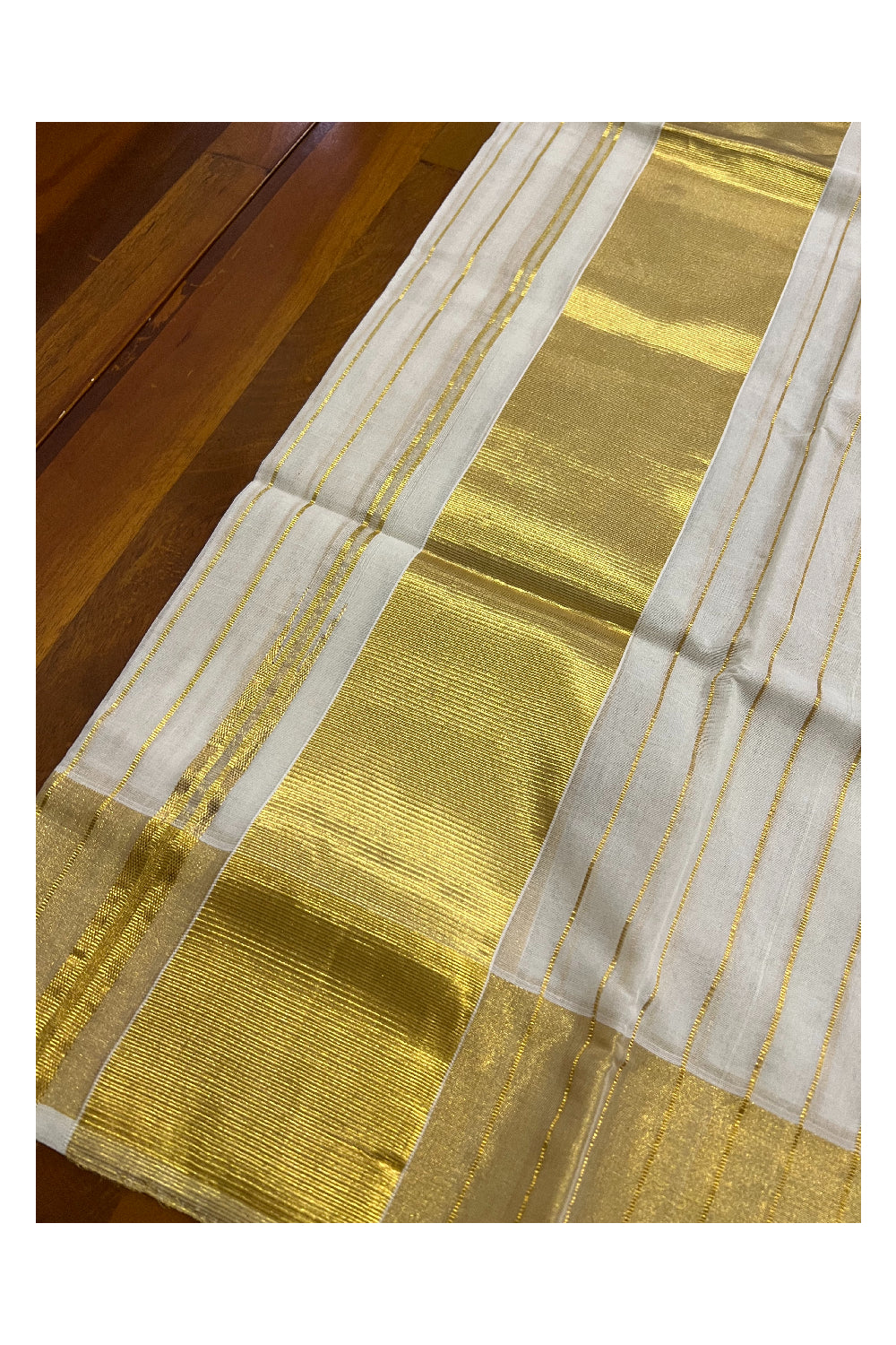 Southloom Handloom Premium Single Set Mundu (Mundum Neriyathum) with Kasavu Lines Across Body 2.80 Mtrs